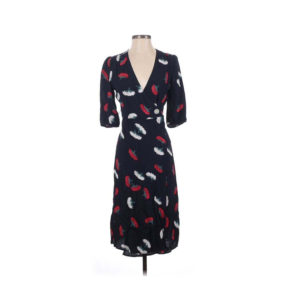 Rouje Navy Mini Dress with Red and White Feather Print - Picture 2 of 5